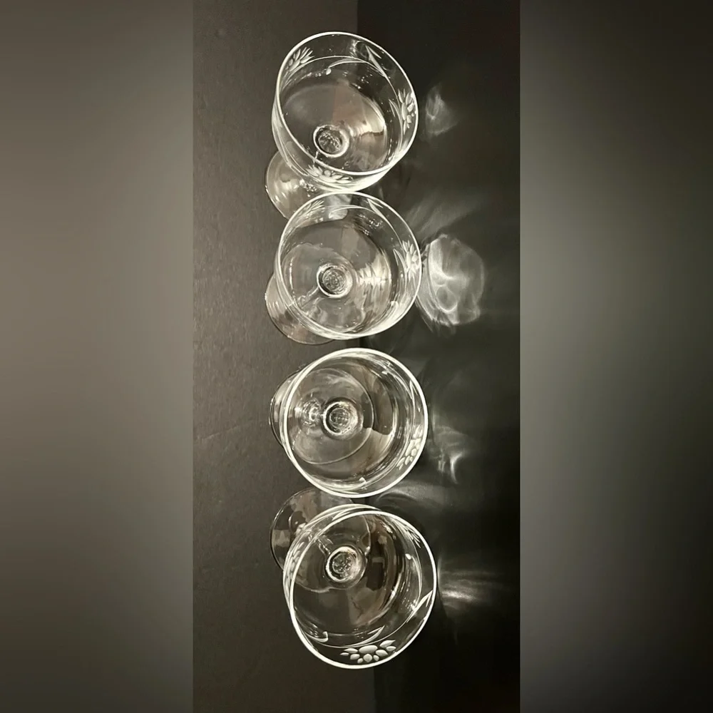 Vintage Etched Crystal Cocktail Glasses, Set of 4